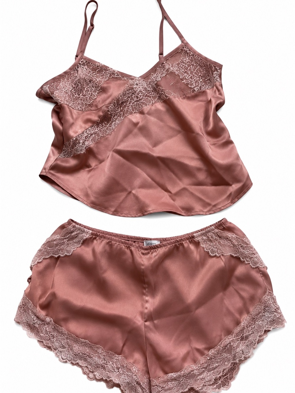 Free People Intimately XS Blush Satin Lace Cami Tap Shorts Lingerie Set
